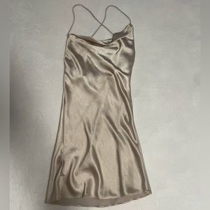 mini/midi satin cowl neck champagne dress